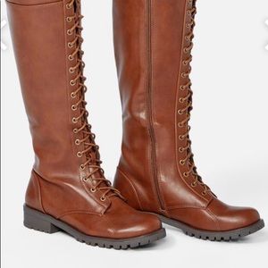 Faux Leather Lace Up Boots (BrandNew) cognac NWOT